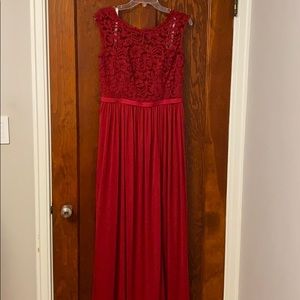 Red, lace bridesmaid dress
